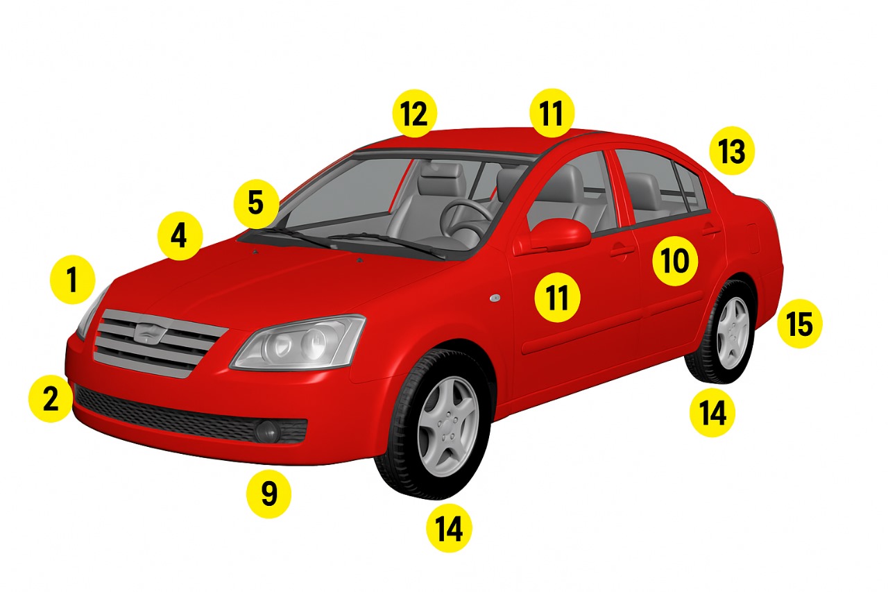 Diagrama do veículo com pontos numerados